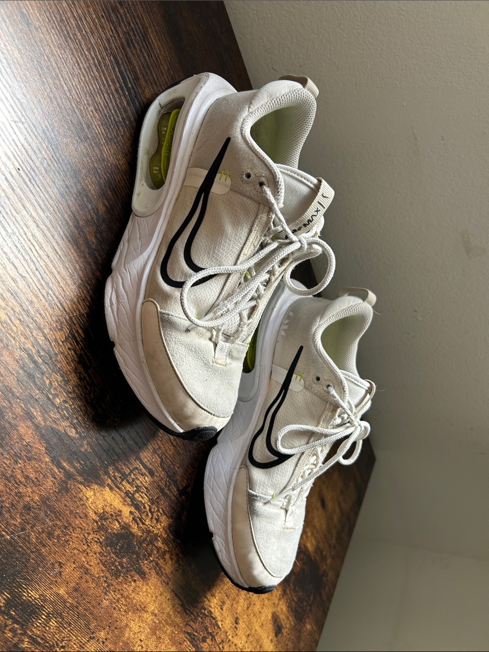 Nike White Sneakers with Black Swoosh and Lime Accent